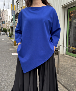 アシンメトリー ヘム 7分袖 ジャージ カットソー トップ