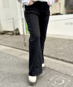 スーパーストレッチ ソフト ブーツカット ブラック パンツ