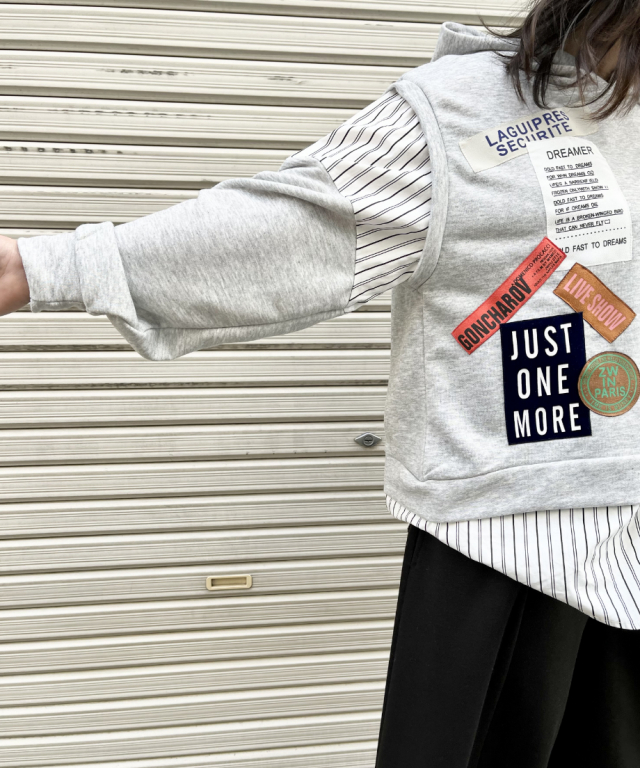 2種類選べる 【MILKBOY】再構築 異素材 ニット切替 ワッペン ビック