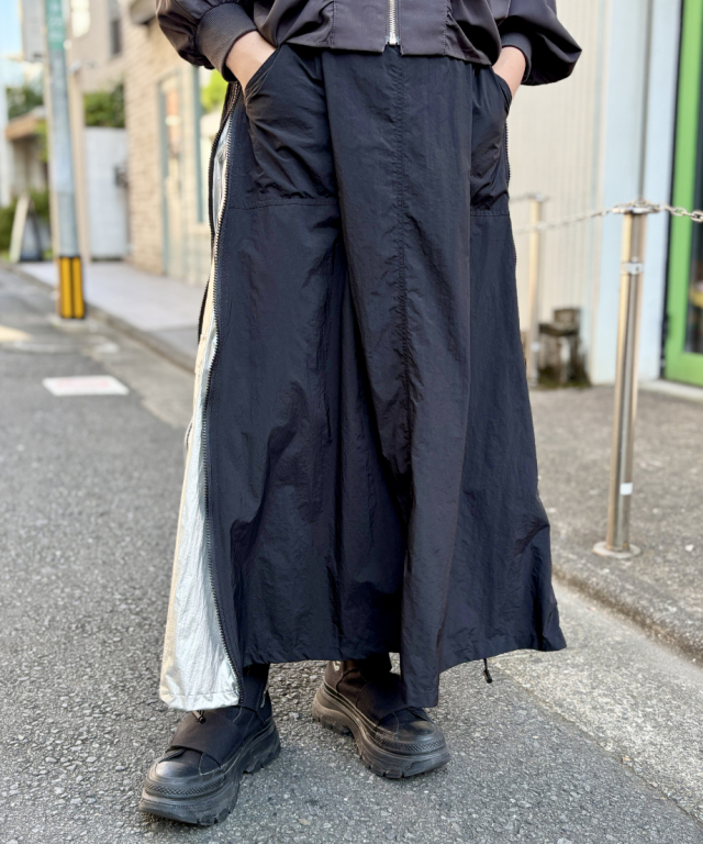ストライプ リボンベルト サイドZIP コンバーティブル シャカシャカ