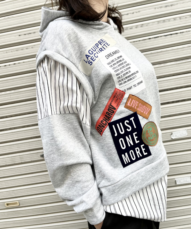 2種類選べる 【MILKBOY】再構築 異素材 ニット切替 ワッペン ビック