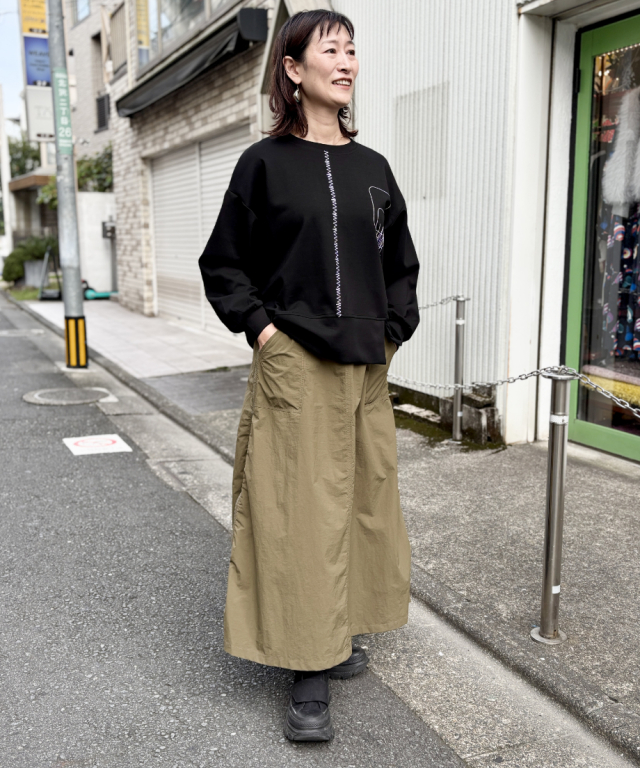 ストライプ リボンベルト サイドZIP コンバーティブル シャカシャカ