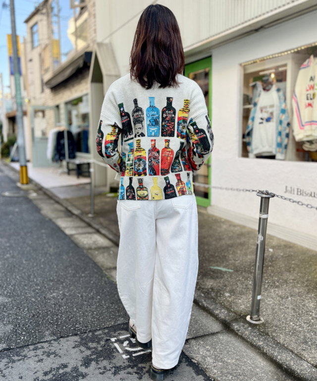 ホワイト デニム 切り替え ボリューム カーブ パンツ