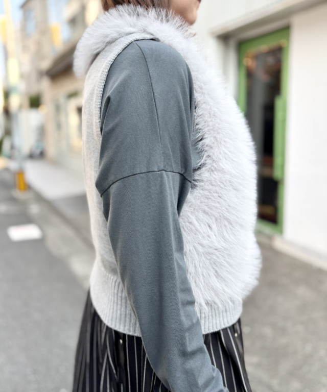 ニットドッキング フェイクファー ジレ ベスト