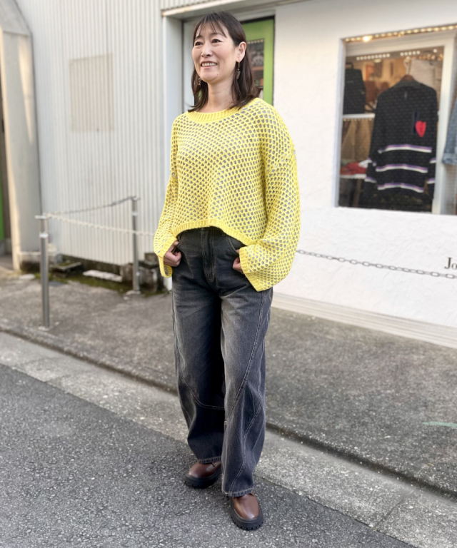 ビフティー　切り替えジャージーデニムパンツ（ブラックイエロー） ビフティー 切り替えジャージーデニムパンツ（ブラックイエロー