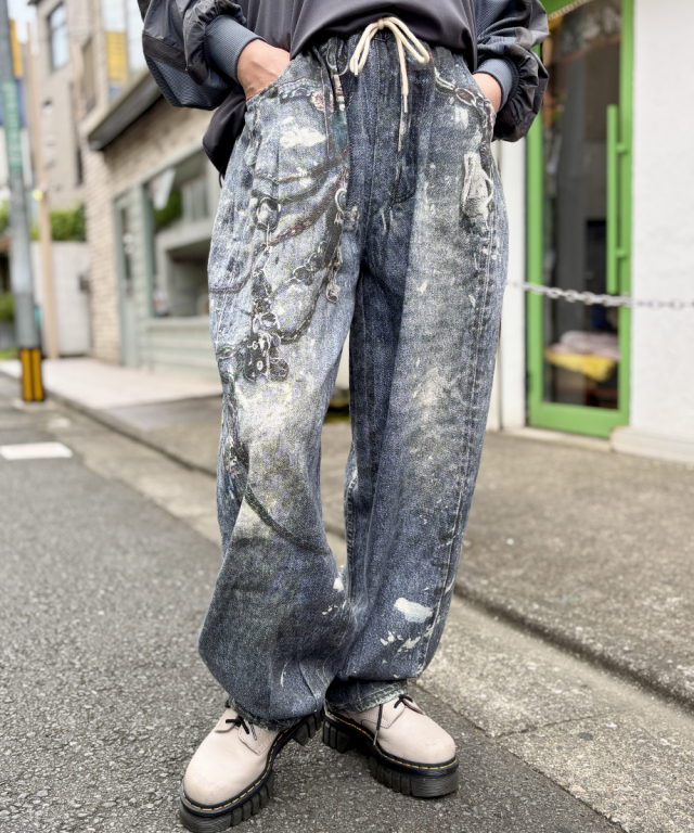 デニム風 だまし絵 トロンプロイユ ソフト カーブ パンツ