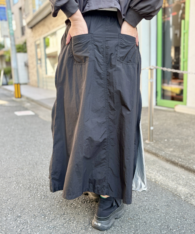 ストライプ リボンベルト サイドZIP コンバーティブル シャカシャカ