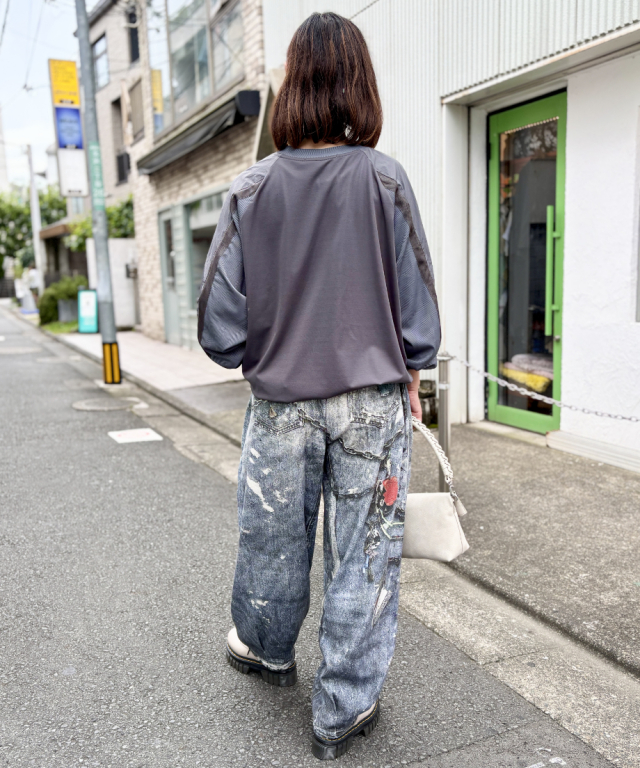 デニム風 だまし絵 トロンプロイユ ソフト カーブ パンツ