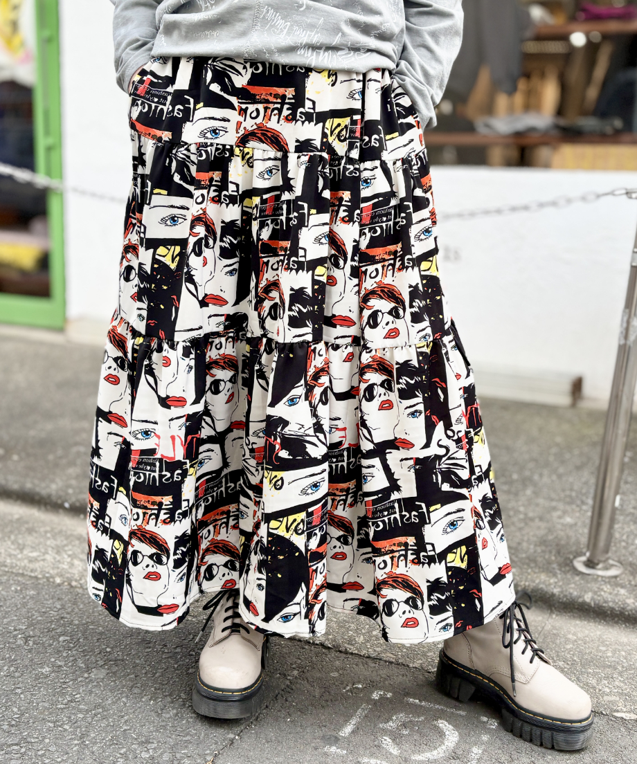 フェイスプリント 切り替え ロング スカート
