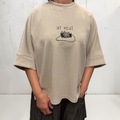 ビジュー カメラ ダンボール プルオーバー 5分袖 トップ