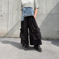 裾ポケット カーゴ ワイド ストレート スベスベ パンツ