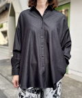 モチモチ ダイバー素材 杢 デニム風 2Way シャツ ブラウス