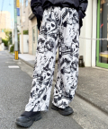 街並み モノトーン プリント カットソー 切り替え カーブ パンツ