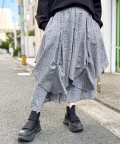 チェック レイヤード リボンベルト コンバーティブル ワイド ストレート パンツ