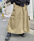 ストライプ リボンベルト サイドZIP コンバーティブル シャカシャカ ロング スカート