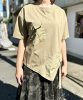 異素材 切替 アシンメトリー ヘム 半袖 カットソー トップ