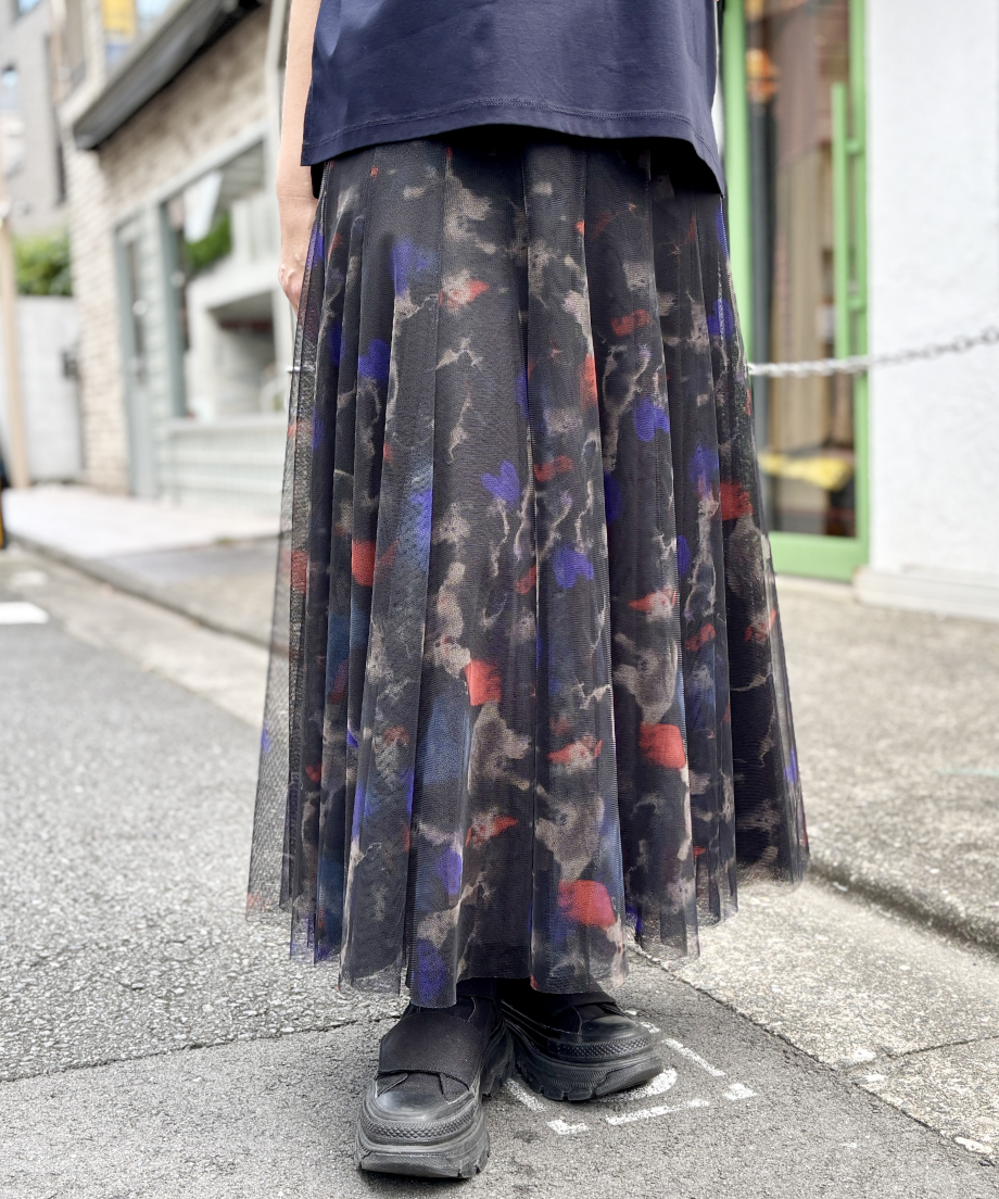 ギャラクシー プリント すっきり チュール ロング スカート