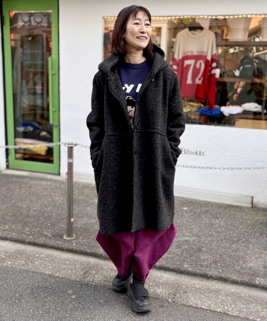 Italy イタリアン スライバー ニット ウール フーディ コート