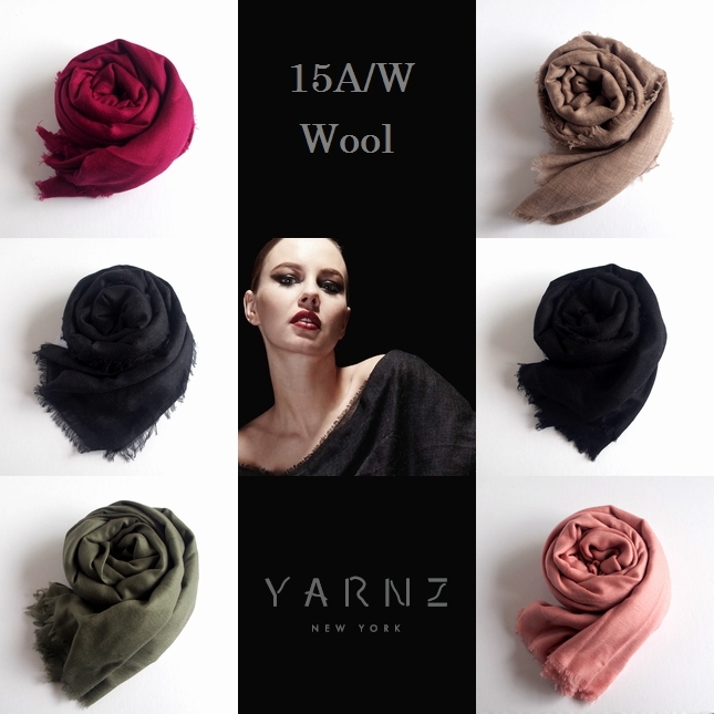 【YARNZ】15AW/ヤーンズ　無地 ウール100%　薄手 ストール ダイヤモンド織　大判　大判ストール/黒・チャコール・Maroon/ヤーンツ★送料無料