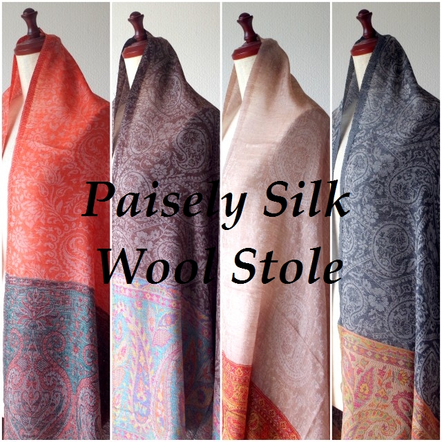 シルク ウール 大判 ストール 高品質 ペイズリー柄 花柄 ジャガード パシュミナ カシミヤタッチ