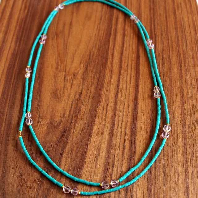 【マラカイト ロングネックレス】天然石のプチジュエリー グリーン・ビーズ/パワーストーン・Malachite/アメシスト★メール便対応