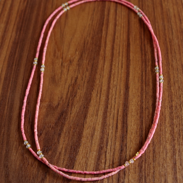 【ハウライト ロングネックレス】天然石のプチジュエリー ピンク・ビーズ/パワーストーン・Pink Coral/クリスタル★メール便対応