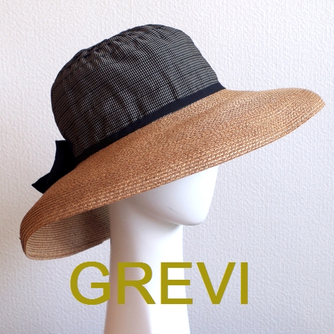 【grevi帽子  リボン】ペーパーハット リボン グレヴィの帽子 イタリア直輸入 黒 つば広 ハット UV帽子 紫外線防止 フィレンツェ★送料無料