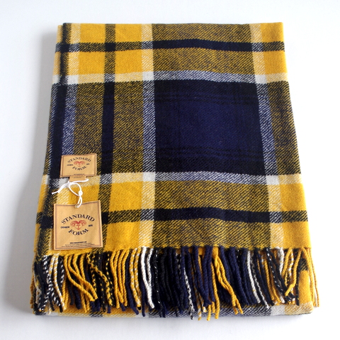 【YARNZ】15AW/ヤーンズ Oversized Tartan/STANDARD FORM 大判ストール チェックのストール 大判　厚手のウール・カシミアストール　ネイビー　イエロー　ヤーンツ★送料無料