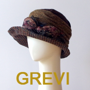 グレヴィ GREVI グレヴィ帽子 秋冬 チェック ツィード レディース リボン コサージュ 千鳥格子 水玉 ドット おしゃれ帽子 イタリア製  ハリスツィード firenze ハット★メール便対応