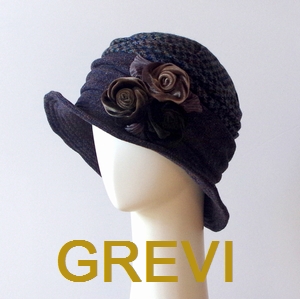 【grevi  ツィード  帽子】おしゃれ帽子 グレヴィの花コサージュ 帽子 ブラウン firenze イタリア 直輸入  ハット フィレンツェ★送料無料