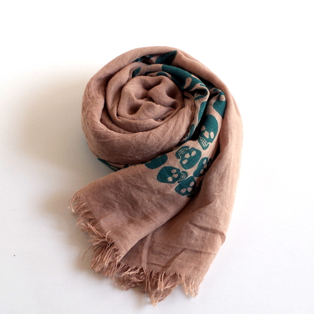 【コットン ストール】コットン100%/ドクロ柄・スカル/大判・コットンストール/綿/UV/UVカット/ブラウン・グレー★メール便対応