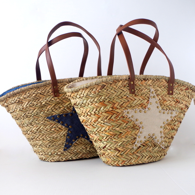 かごバッグ スター ショルダー 星 トート 大き目 シ―グラス バッグ ファスナー開閉 レディース マルシェバッグ バスケット カゴバッグ 籠