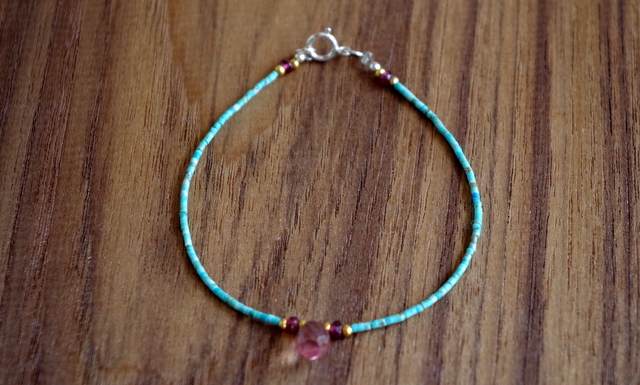 【ピンクトパーズ ブレスレット】天然石のプチジュエリー ターコイズ/トパーズ ブレスレット/Pink Topaｚ★メール便対応