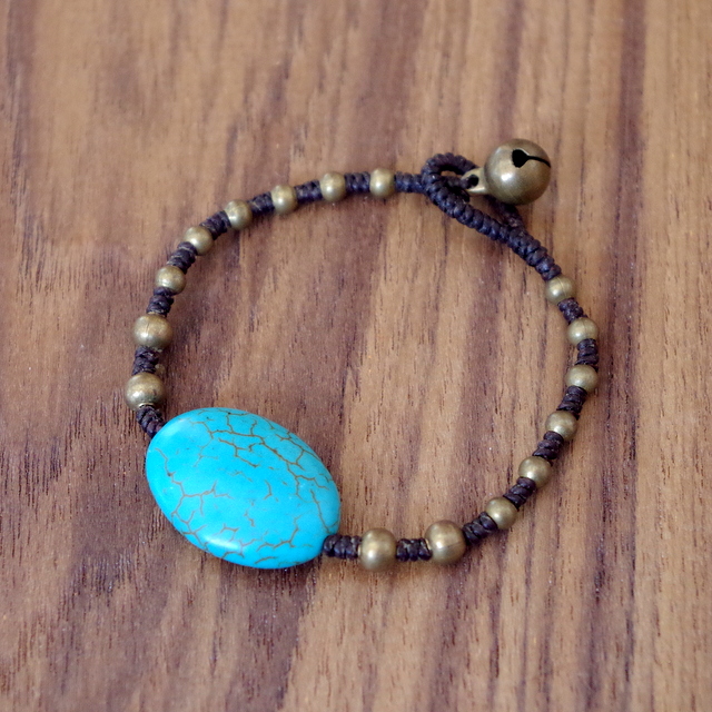 【ターコイズ ブレスレット】レディース ビーズ 編み込みブレスレット　ゴールド・ターコイズビーズのハンドメイド/Chan luu 好きの方におすすめ★メール便対応