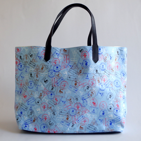 【YARNZ NEWYORK】15SS/ヤーンズ/トート バッグ/Passport・スタンプ・キャンバスバッグ/キャンバス・トートバッグ/Blue・Ｗｈｉｔｅのヤーンツ★送料無料