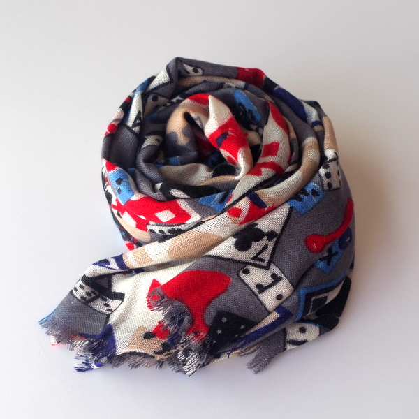 【YARNZ】16AW/ヤーンズ Pieces トランプ カシミア ウール カシミヤ ストール 大判　カシミアストール ヤーンツ グレー 赤★送料無料