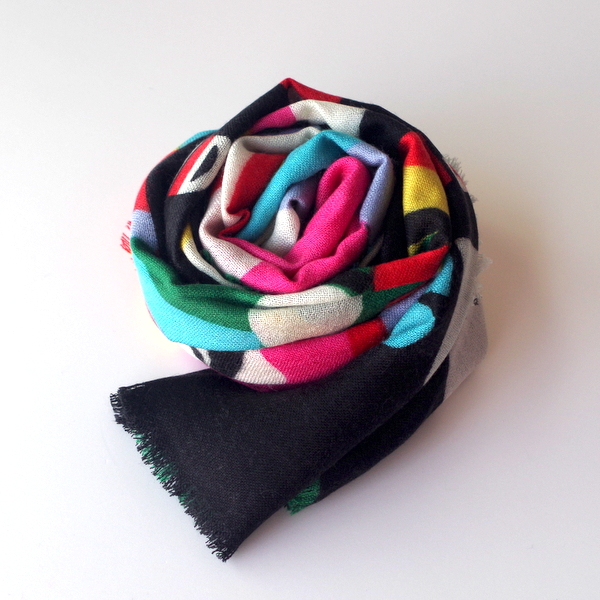 【YARNZ】16AW/ヤーンズ MOD ART カシミア ウール カシミヤ ストール 大判　カシミアストール ヤーンツ 黒 マルチ★送料無料