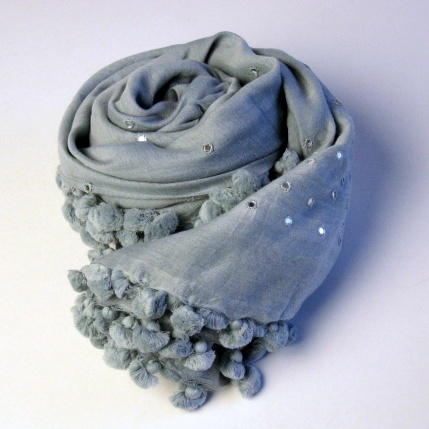 【CITRUS シトラス】2013SSストール ミラービーズつきポンポンストール/ペールブルー＜CITRUSストール公式ショップ＞★送料無料