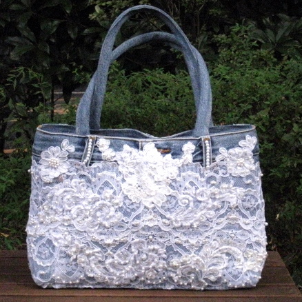 【ハンドメイクバッグ】1点もの！花レース　ショルダーバッグ