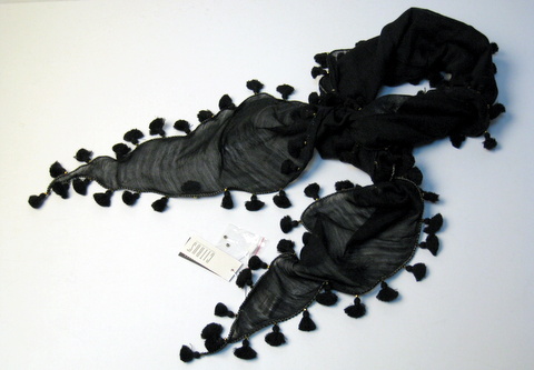 【CITRUS シトラス】AW新作  ダイヤモンドカットワーク/黒（ブラック） ゴールドビーズ付　ポンポン シトラスストール★送料無料