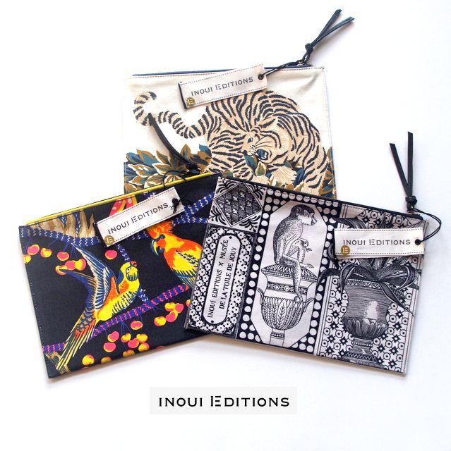 【INOUI EDITIONS】 イヌイ エディションズ ポーチ コットンポーチ ポシェット POUCH POCHETTE 27×19 綿 100%  レディース メンズ おしゃれ ブランド 鳥 ライオン トラ チーター フランスデザイン イヌイトゥーシュ★メール便対応