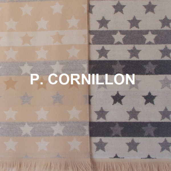 P.CORNILLON コルニヨン スター マフラー 星  星柄 レディース カシミヤタッチ ジャガード フリンジ ストール ブランド 秋冬 冬 フランス製 ホワイト シルバー グレー キャメル ブラック  アクリル　洗える 手洗い可★メール便対応
