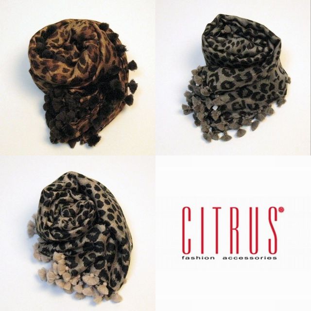 【CITRUS シトラス】13AWストール animaria/ レオパードストール  ウール/ポンポン/ＣＡＴ＜CITRUSストール公式ショップ＞★送料無料