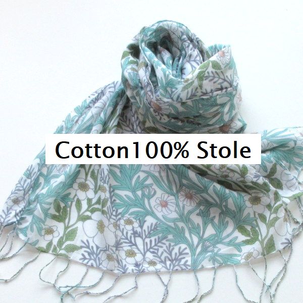 コットン ストール ガーゼ マフラー ギフト 春 春物 夏 用 夏用 春夏 薄手 大判 UVカット 冷房対策 花柄 植物 フラワー バティック柄風 夏用ストール スカーフ 綿 100% コットンストール UV 紫外線対策 インド綿 レディース 黒 白 緑★メール便対応