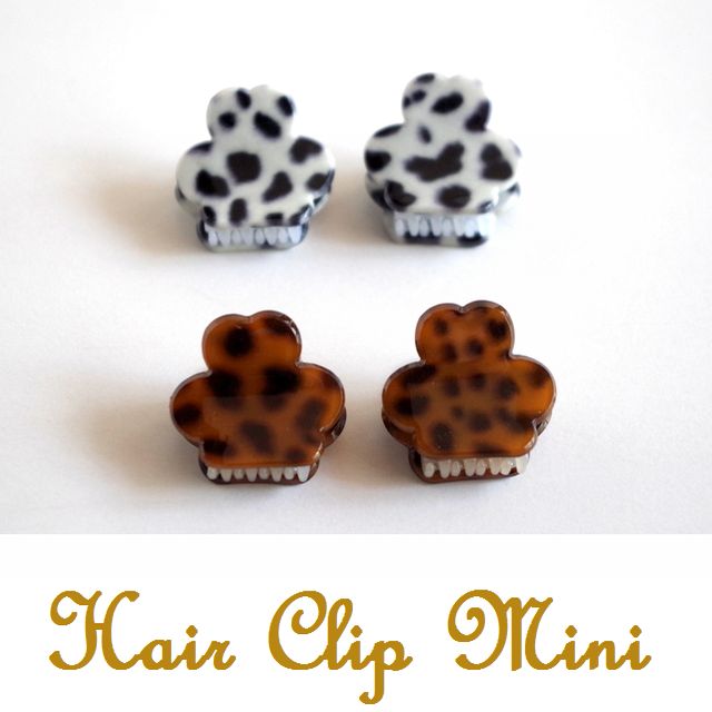 【ヘアアクセサリー】ミニクリップ アニマル柄/ヒョウ柄/２個組/シンプル・結婚式・2次会/オフィス/ブラウン・ホワイト★メール便対応