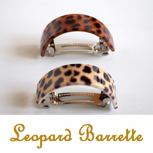 【ヘアアクセサリー】バレッタ アニマル柄/ヒョウ柄/半円/シンプル・結婚式・2次会/オフィス/ブラウン・ベージュ★メール便対応