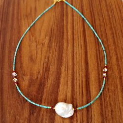 【バロックパール・ネックレス】天然石のプチジュエリー アフガニスタン産のターコイズ/真珠・パールネックレス/Pearl★メール便対応