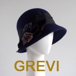 【grevi  フェルト 帽子】クラッシック グレヴィのフラワー コサージュ リボン  帽子  黒・紺 firenze イタリア 直輸入  ハット フィレンツェ★送料無料