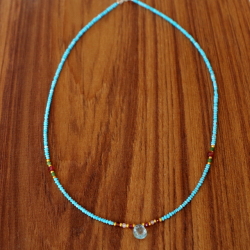 【ブルートパーズ ネックレス】天然石のプチジュエリー ターコイズ・ビーズ/パワーストーン・Blue Topaｚ/ブルー トパーズ★メール便対応