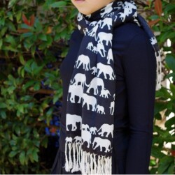 【アニマル柄 ストール】SS/AW 象柄（ブラック・ホワイト・グレー・ブルー）エレファント柄ストール/パシュミナの風合い★メール便対応